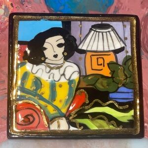 Laura Mostaghel Vintage Colorful Art Deco Hand-painted Brooch